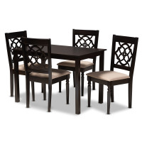 Baxton Studio RH332C-Sand/Dark Brown-5PC Dining Set Renaud Modern and Contemporary Sand Fabric Upholstered Espresso Brown Finished 5-Piece Wood Dining Set